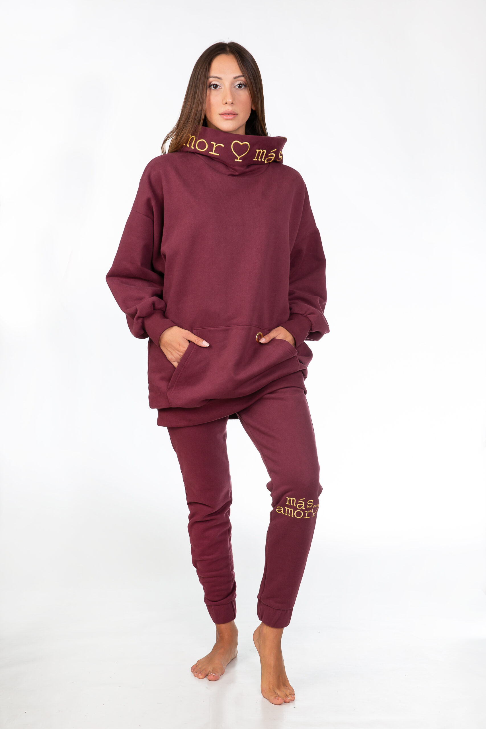 Pantaloni a vita alta bordeaux - Más Amor Official Store